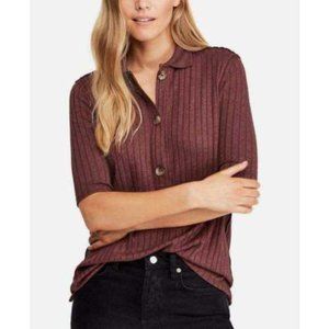 Free People Heart Strings Polo Shirt Brown Ribbed Size Medium